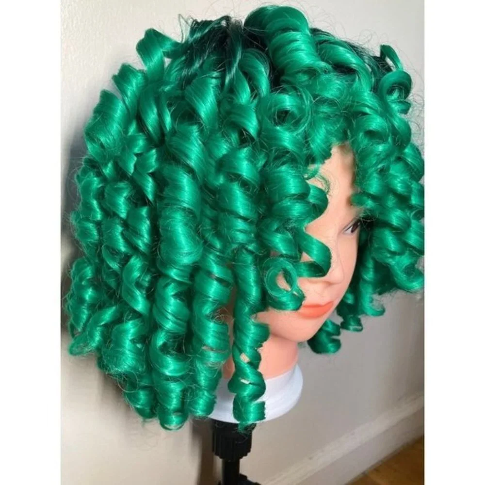 Green Wigs Black Hair Wig With Bangs